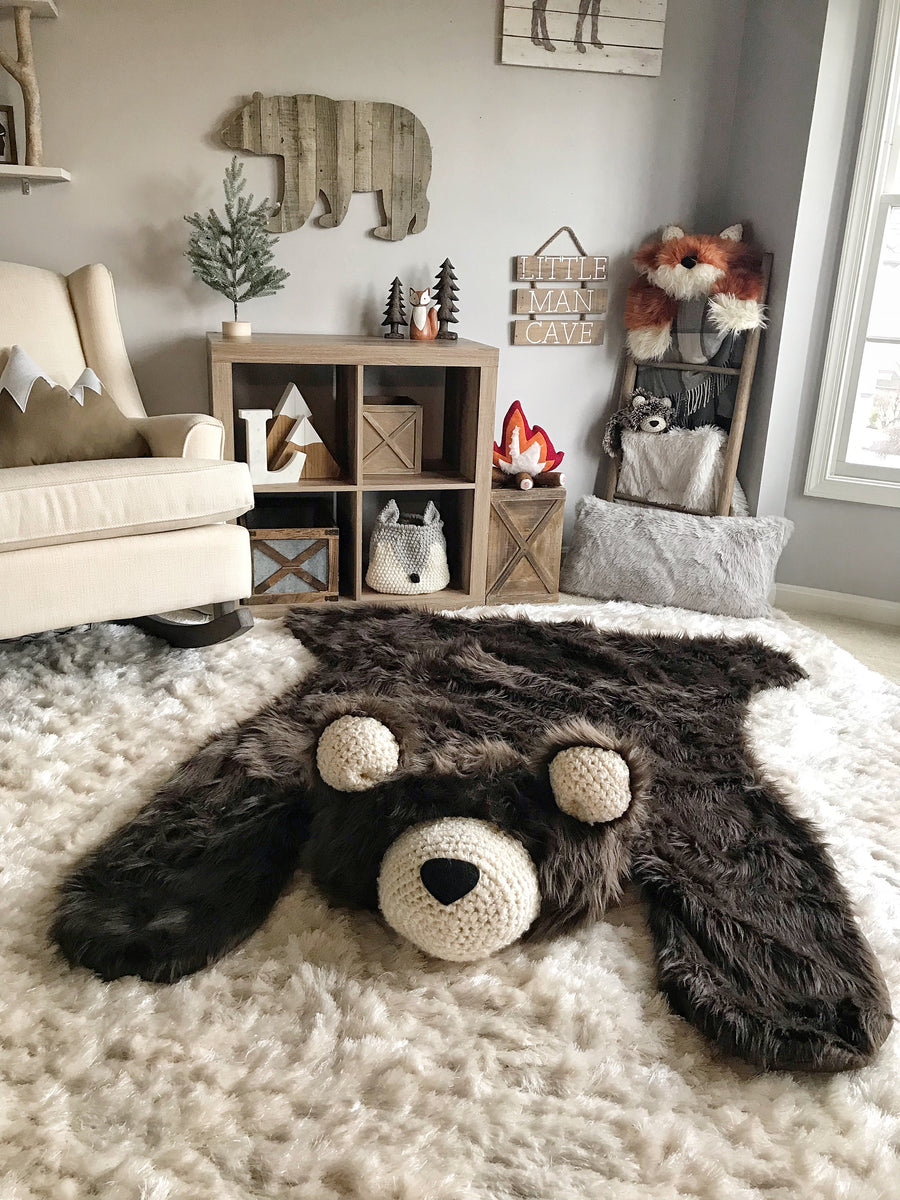 Large Brown Grizzly Bear Rug For Nursery Soft Nursery Bear Rug
