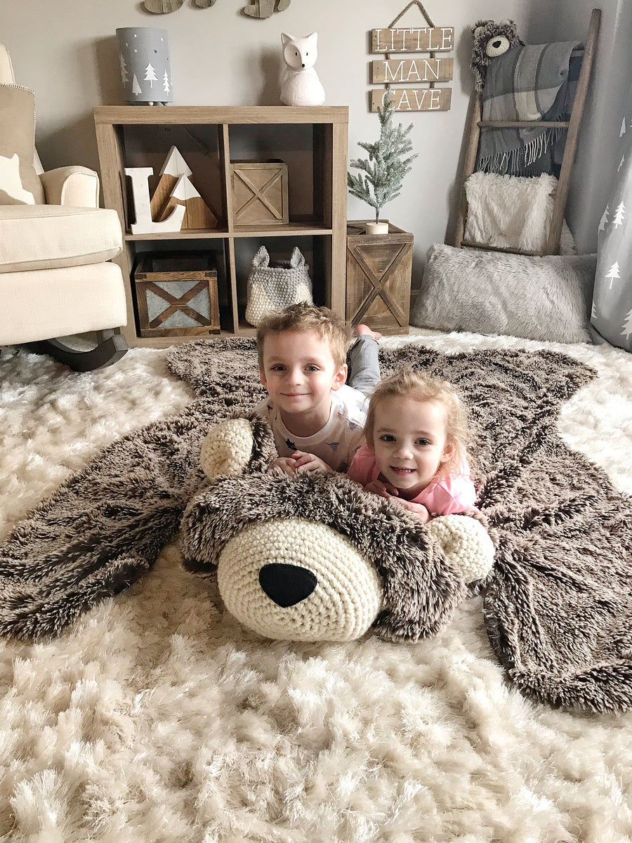 Large Brown Plush Bear Rug For Nursery | Handmade Nursery Bear Rug ...